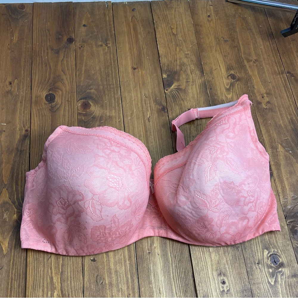 Cacique by lane Bryant size 46F pink lace bra lightly lined balconette bra
